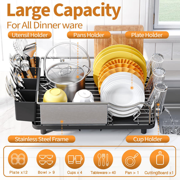 kingrack Dish Drainer Rack, Stainless Steel Dish Rack, Draining Board Rack with Anti-Rust Frame, Optional 2 Direction Spout Sink Drain Board Design,