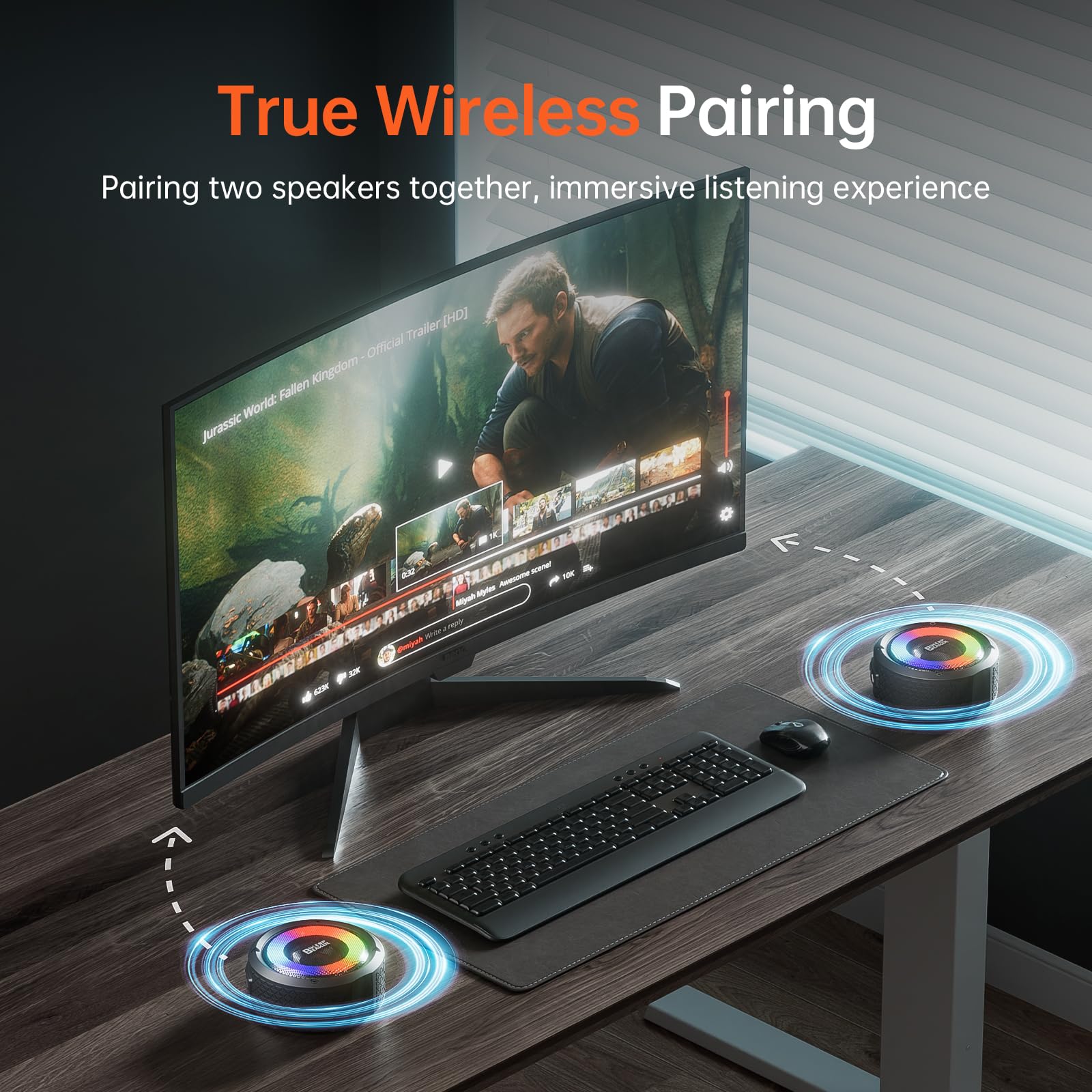 Bluetooth Shower Speaker with IPX7 Waterproof, Bluetooth Speaker with HD Stereo Sound, Built-in Mic Portable Wireless Speaker with Dynamic Lights 10H Playtime, for Outdoor Kitchen Gifts Golf, Black