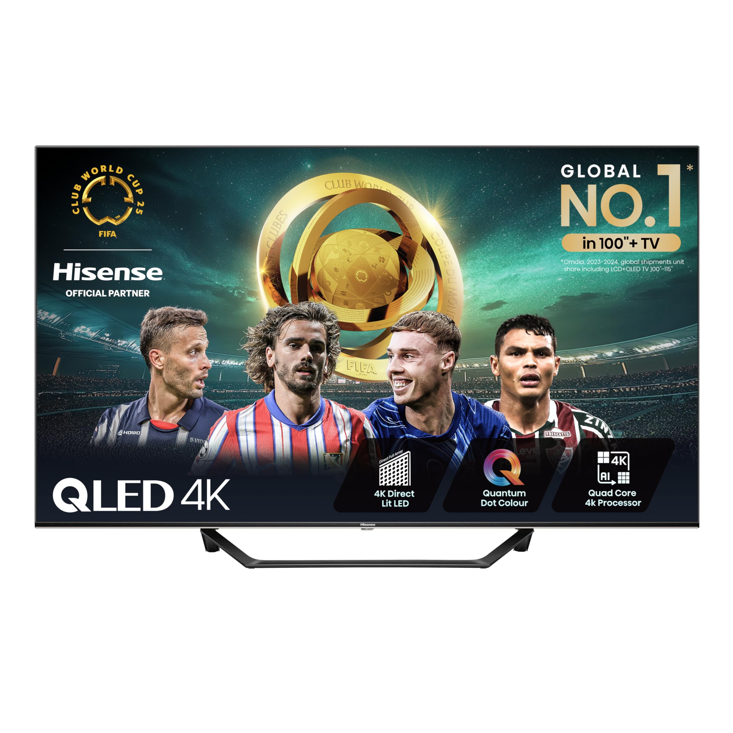 Hisense 55 Inch 4K QLED Smart TV 55E77NQTUK - Quantum Dot Colour, 4K AI Processor, Dolby Vision Atmos, Smooth Motion, Sports Mode, Vidaa OS with Freely, Youtube, Netflix and Disney+ (2024 Model)