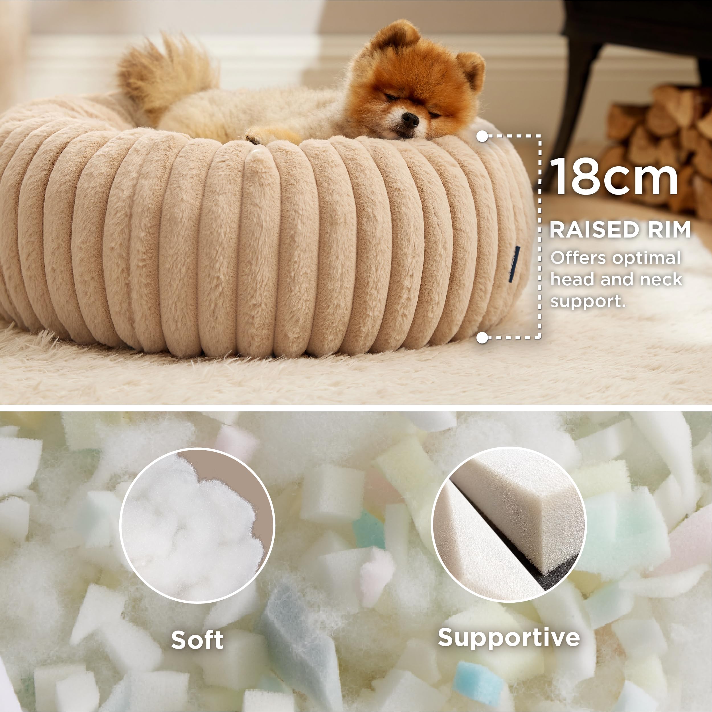 Bedsure Cat Bed for Indoor Cats - 51x51x15 cm Fluffy Cat Donut Bed with Corduroy Fleece & Anti Slip Bottom, Puppy Kitten Beds Washable with Removable Cover, Dark Grey