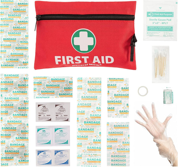 General Medi 127-Pieces Roadside Car Emergency Kit Include Mini First Aid Kit, Jumper Cables,Tow Rope, Bandage, Safety Vest, Emergency Triangle, All in One Pack