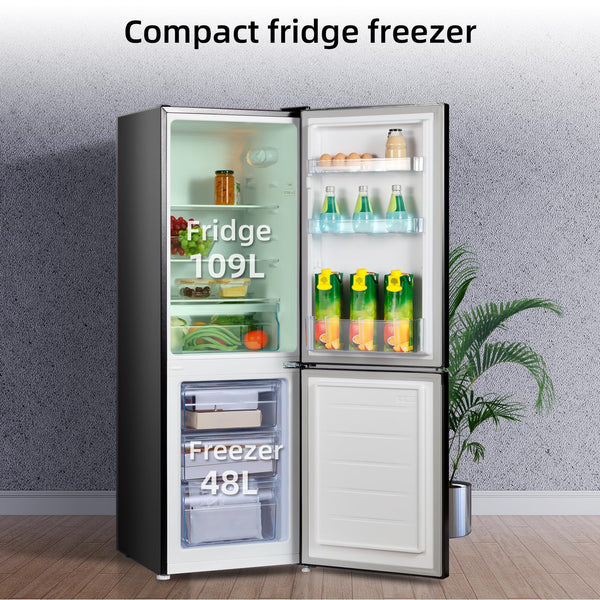 CHiQ FBM157L4EU, Fridge Freezer, 157L, 70/30, 12-Year Compressor Service, Low Frost, E, 39 dB, 48cm Wide 144cm Tall, Black