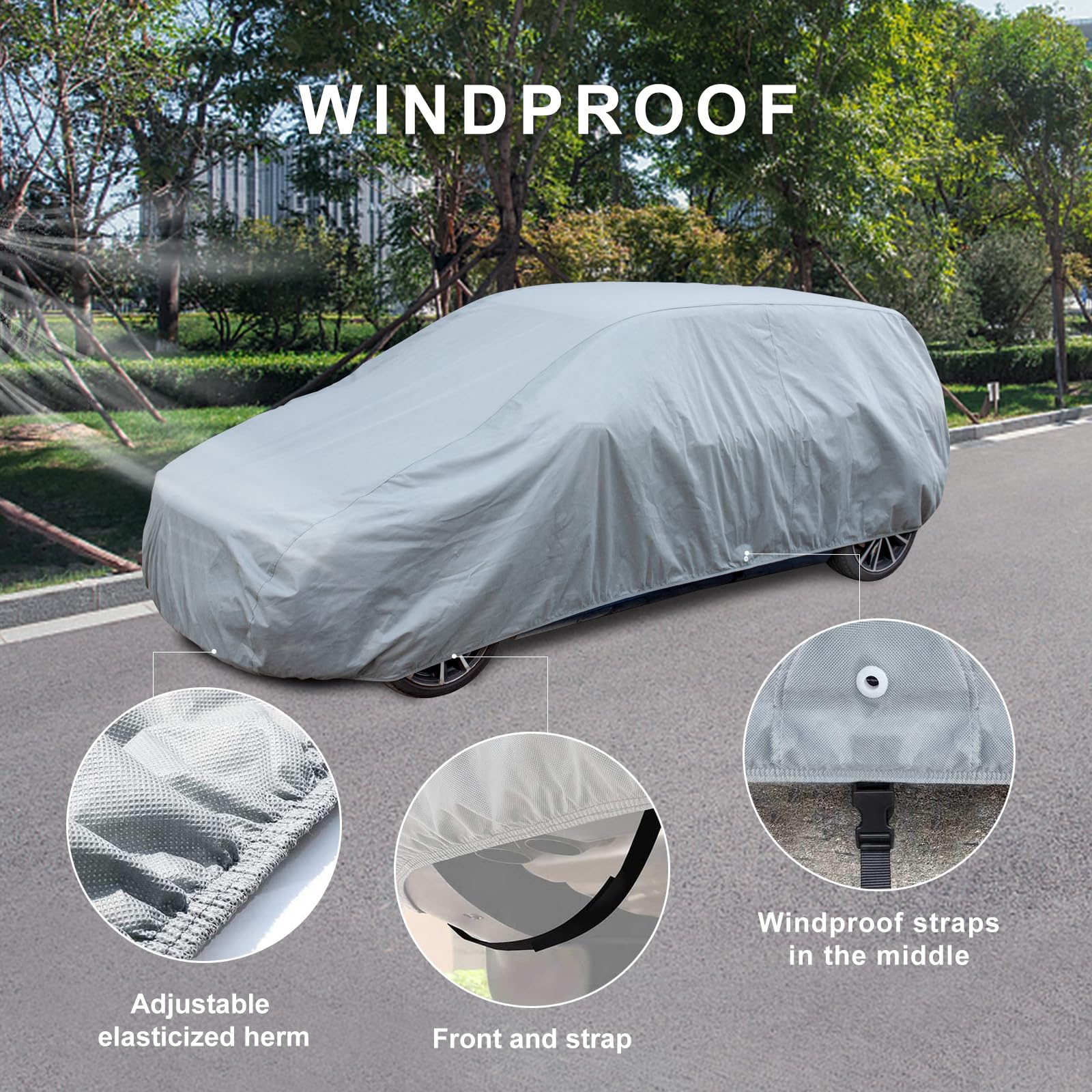 Leader Accessories Full Car Cover Premium 5 Layers Waterproof Breathable Vehicle Cover Universal Fit (Sedan-200"x61"x50",Grey,Outdoor)