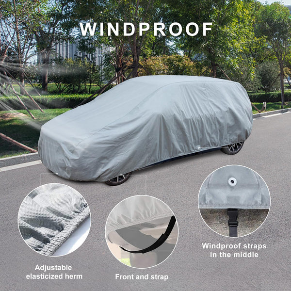 Leader Accessories Full Car Cover Premium 5 Layers Waterproof Breathable Vehicle Cover Universal Fit (Sedan-200"x61"x50",Grey,Outdoor)