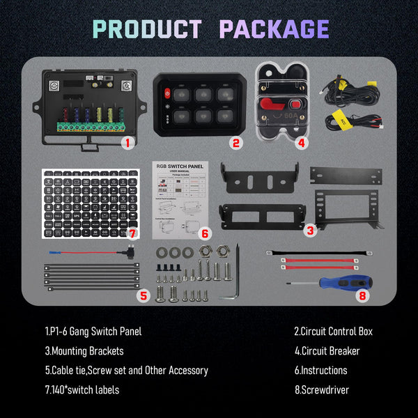 Chelhead 12V/24V Switch Control Panel RGB 6 Gang Dimmable Multi-Function Programmable Switch Panel Acc Battery Control Waterproof, Compatible with Truck Boat SUV RV Trailer Marine ATV UTV