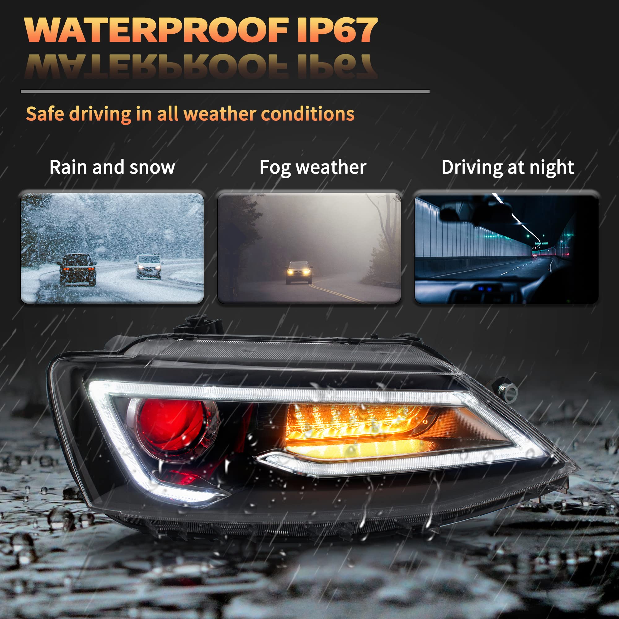 VLAND LED Rear Lights compatible with Jetta MK6 2011-2018 Sedan [Not fit LED & GLI models], Driver & Passenger Side - Red