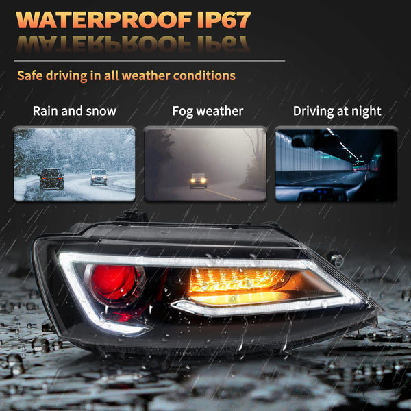 VLAND LED Rear Lights compatible with Jetta MK6 2011-2018 Sedan [Not fit LED & GLI models], Driver & Passenger Side - Red