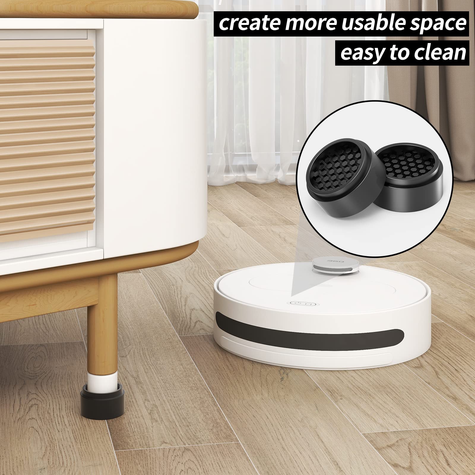 Ezprotekt 12Pack Adjustable Round Bed Furniture Risers, 1 Inch Stackable Furniture Lifts Risers Creates an Additional 1", 2", or 3" of Height for