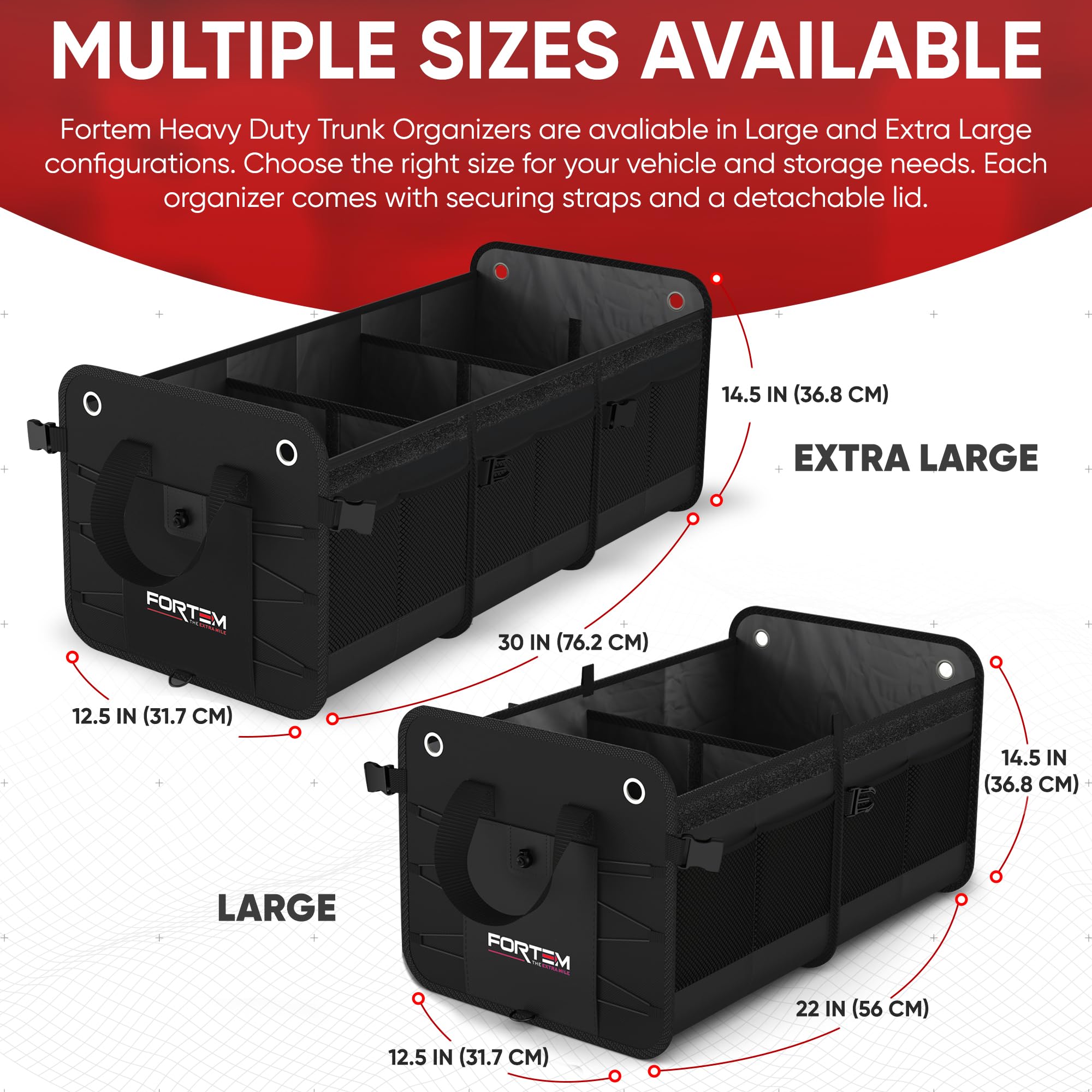 FORTEM Car Boot Organiser, SUV Boot Tidy, Trunk Storage, Collapsible Multi Compartment Car Organiser, Non Slip Bottom, Adjustable Securing Straps, Foldable Cover (65L)