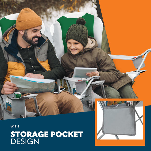 Voyager Folding Camping Chairs 2 Pack with Cooler Bag, Lightweight Q195 Steel Frame, 600D Oxford Fabric, Portable & Comfortable - Black (Black, Padded)