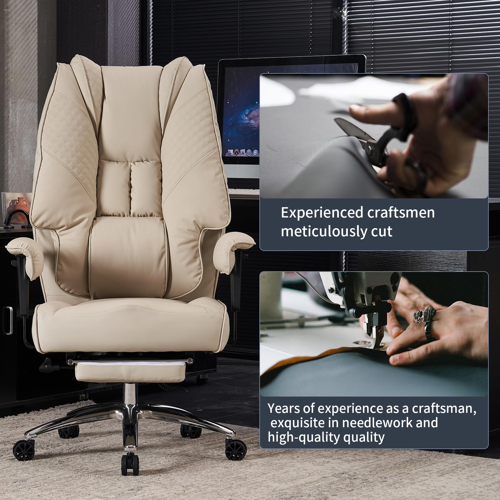 EXCEBET Ergonomic Office Chair – High Back PU Leather Executive Desk Chair with Adjustable Armrests, Swivel Computer Chair for Home/Office, Heavy Duty Support up to 400 lbs