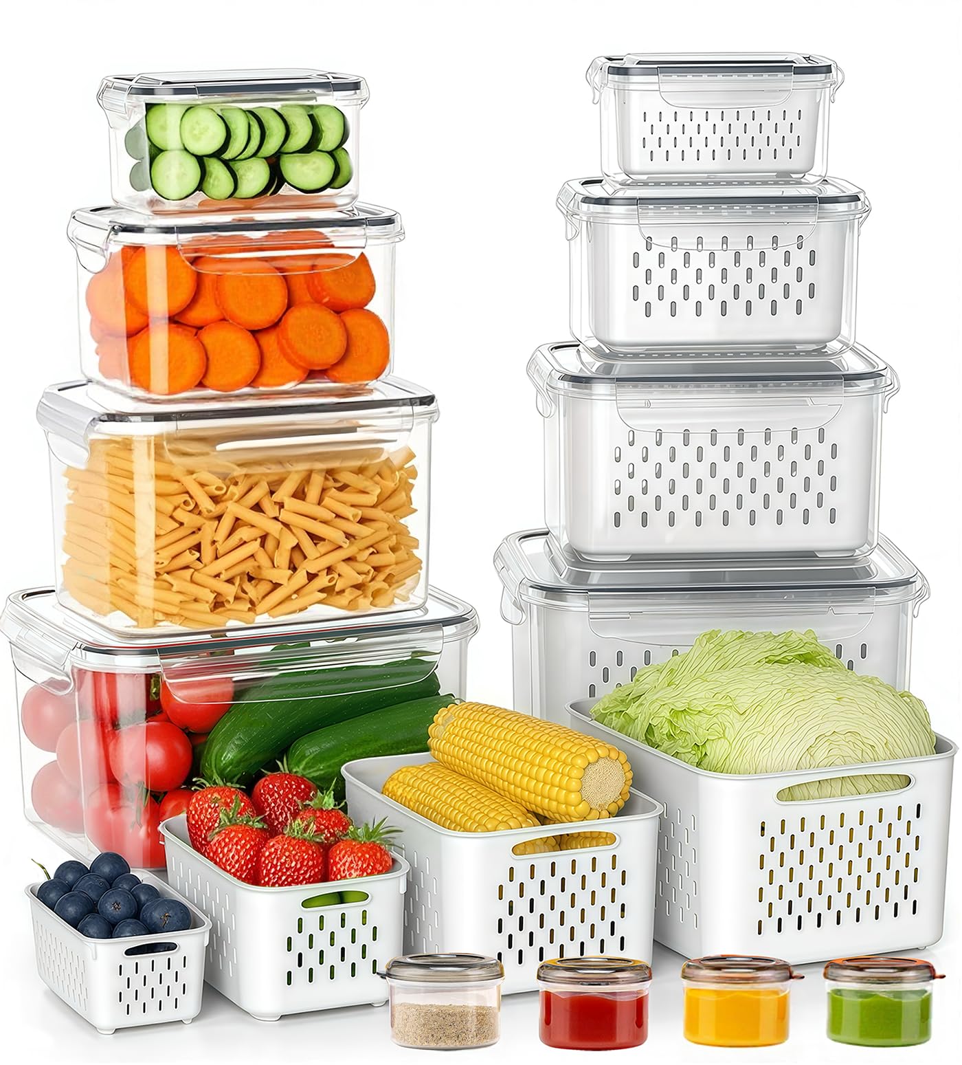 KUMD 50-Piece Airtight Food Storage Containers with Lids | Leakproof, BPA-Free, 25 Containers+ 25 Lids, Stackable & Microwave Safe Kitchen Organisers for Pantry, Meal Prep & Freezer Use, 40ml-2.5L