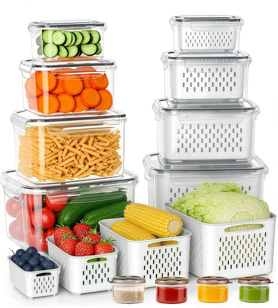 KUMD 50-Piece Airtight Food Storage Containers with Lids | Leakproof, BPA-Free, 25 Containers+ 25 Lids, Stackable & Microwave Safe Kitchen Organisers for Pantry, Meal Prep & Freezer Use, 40ml-2.5L