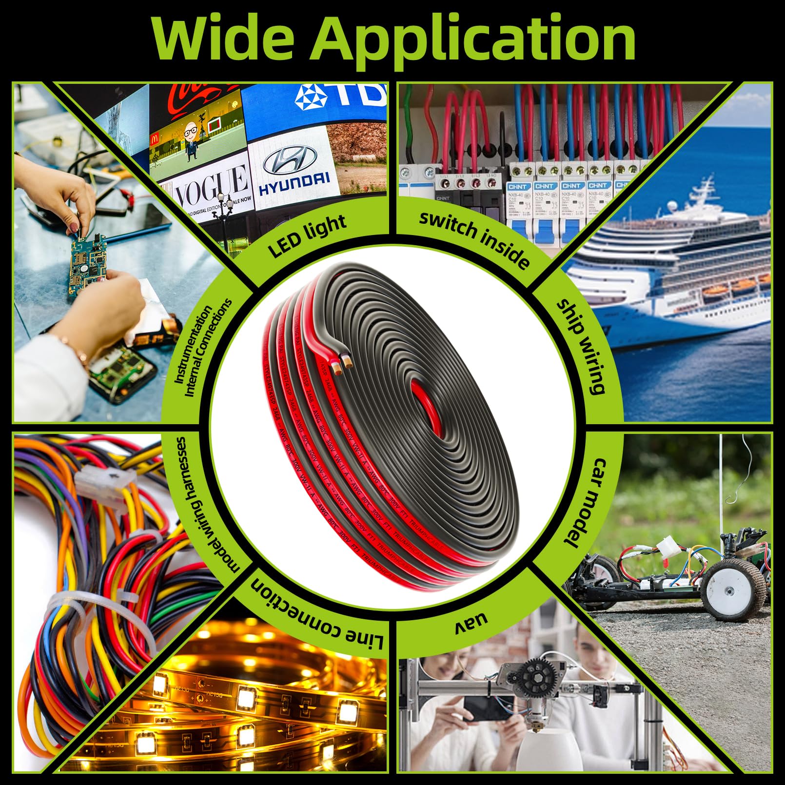 Piwaal 14AWG Spool 2.0mm² 25 ft Per Spool 14 Gauge 2Parallel Wire (Red 7.62M Black 7.62M) Bare Copper Wire for LED Strips/Bulbs/Lamps.