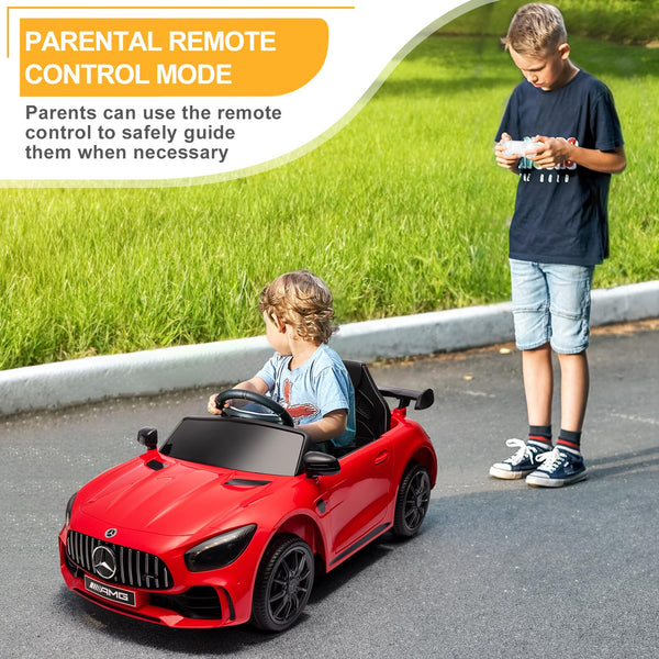 Karlhome 12V Ride on Car, Licensed Mercedes Benz AMG GTR with Parental Remote, 2 Motors Electric Car for Kids to Drive w/Wider Seat, LED Lights, Openable Doors, MP3, Smooth Start, 3 Speeds - Black