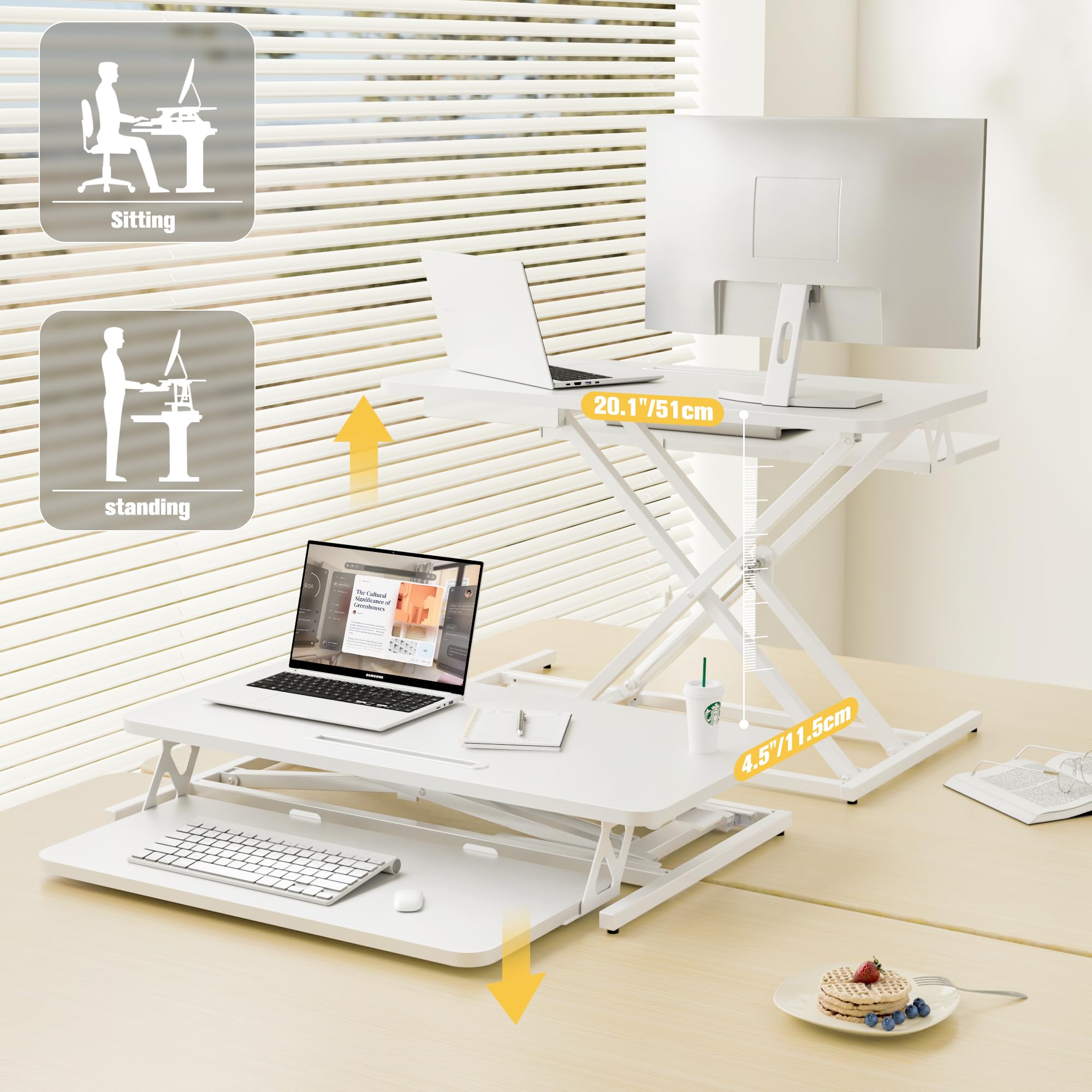 ERGOMAKER Height Adjustable Standing Desk Converter - 101cm (40 Inch) Wide Platform Tabletop Workstation - Quick Sit to Stand Desk Riser for Dual Monitors White