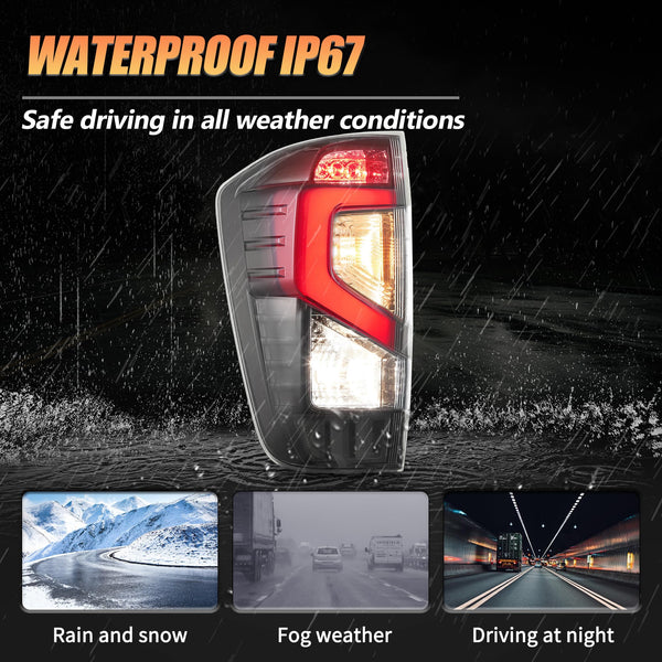 LED Rear Lights compatible with 3rd Gen D23 NP300 Navara Frontier Pickup Truck 2014-2023, Driver & Passenger Side - Smoked