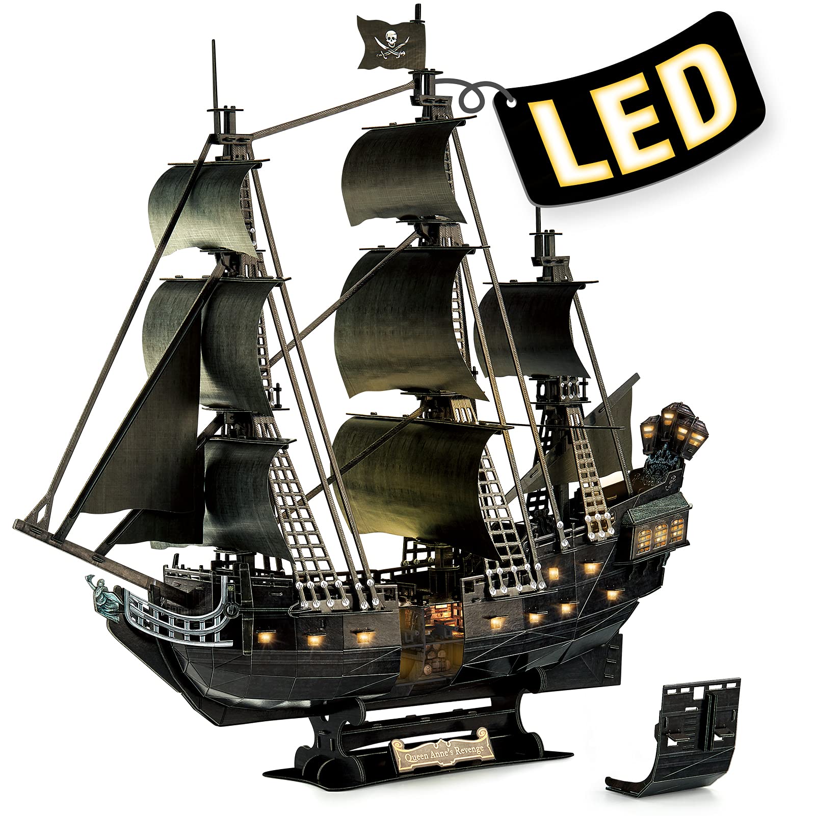 CubicFun LED Pirates of the Caribbean Flying Dutchman Model Kits for Adults to Build 3D Jigsaw Puzzles Ship Model Building Gifts for Adults Kids Girls Boys - 360 Pieces