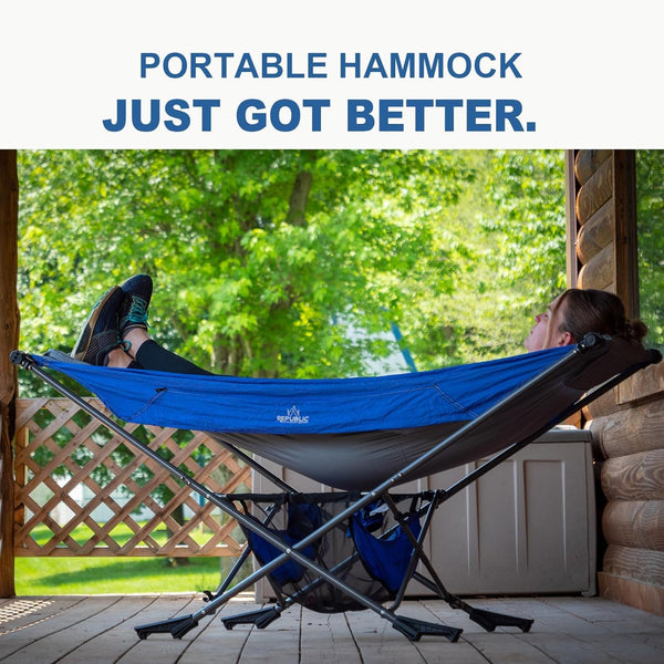 MOCK ONE Hammock with Stand with Adjustable Sunshade Canopy, Portable Free Standing Hammock with Steel Frame for Outdoor, Garden, Camping, Beach, Orange