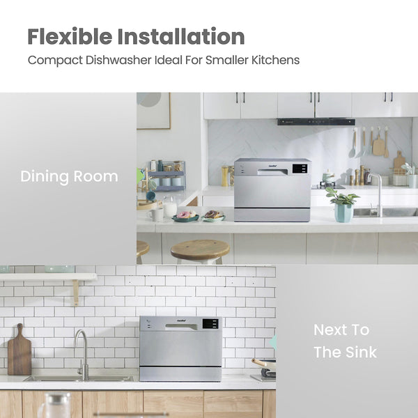 COMFEE' Table Top Dishwasher with 6 Place Settings, Mini Countertop Dishwasher for Small Families, Couples, LED display, Delay Start, 47dB Quiet Noise, White