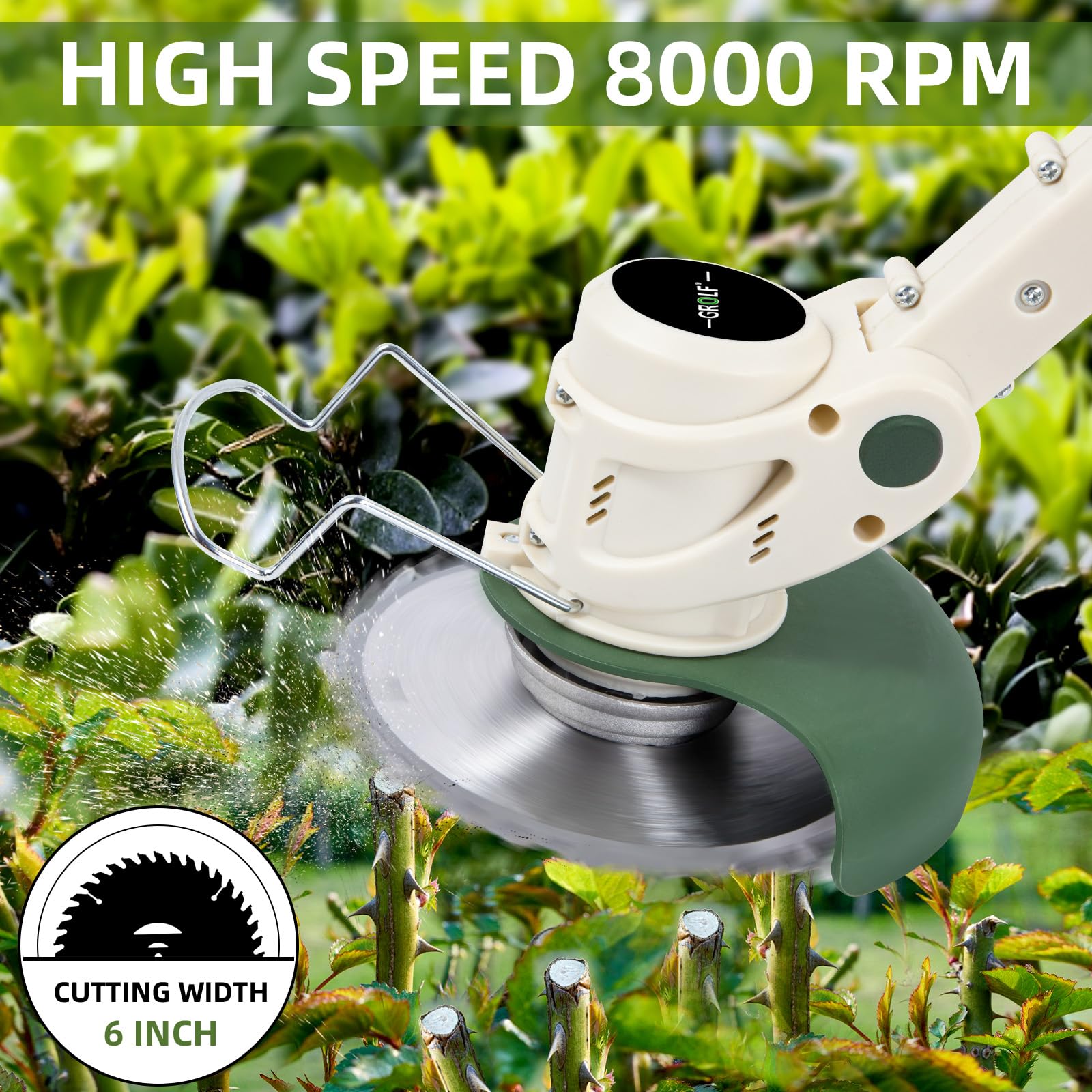 Cordless Grass Strimmer with Battery and Fast Charger,21V Powerful Electric Garden Grass Trimmer Rechargeable Lightweight Yard Brush Cutter with Metal Blades,Suitable for Gardens, Villas, Lawns