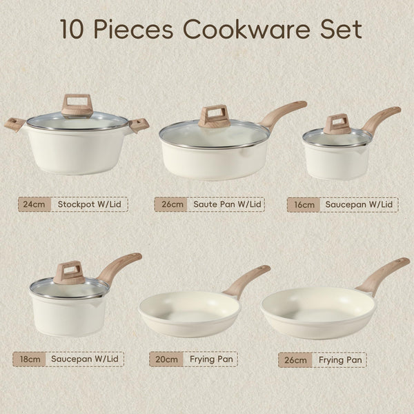 CAROTE Pots and Pans Sets Non Stick, 8 PCS White Granite Induction Hob Pan Set, Natural Non Toxic Cooking Cookware Set with Saucepan Set,Suitable for All Stoves