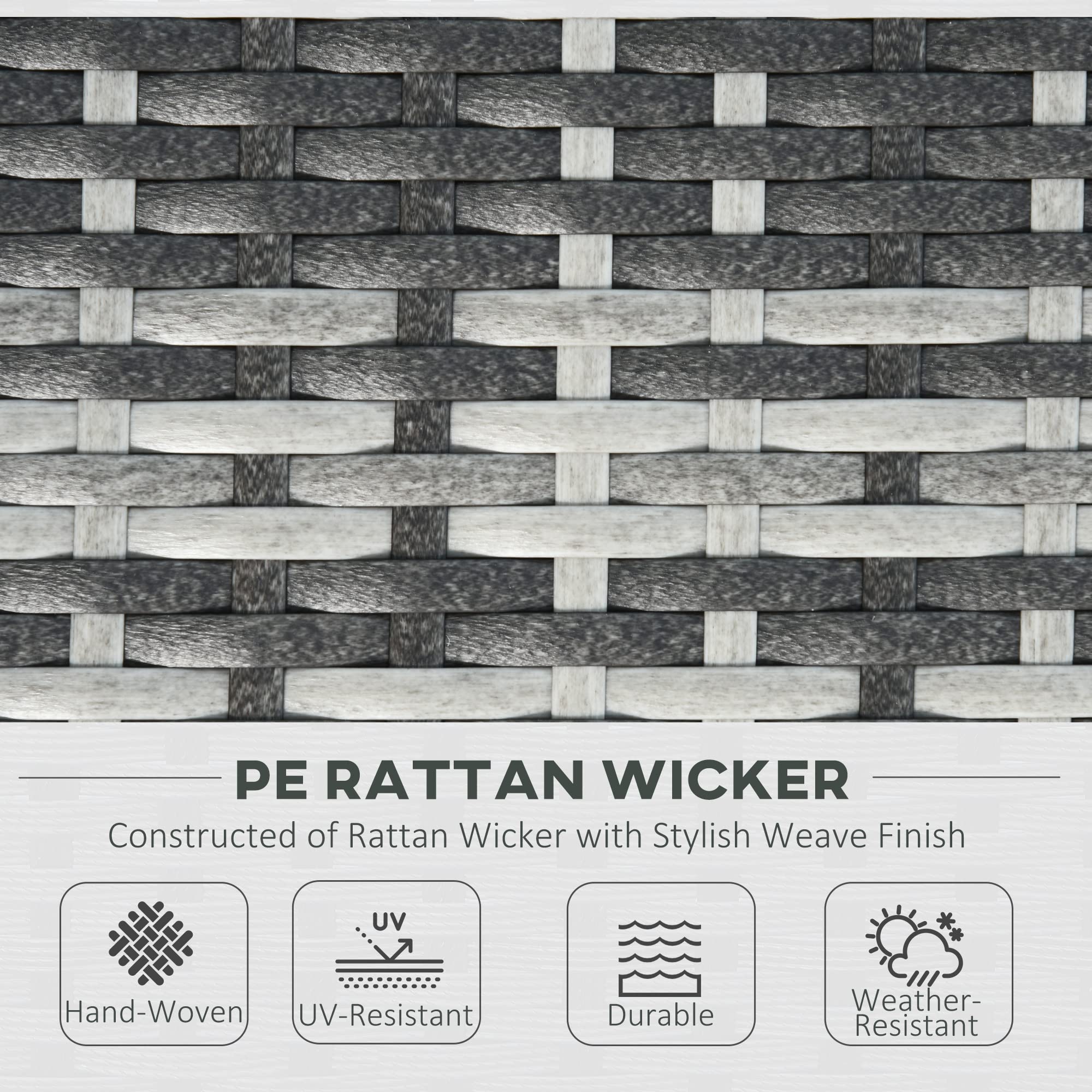 Outsunny 6 Pieces Rattan Garden Furniture Set, 5 Seater Garden Sofa Set with Thickened Cushions, Glass Top Coffee Table and Ottomans, Outdoor Sectional Conservatory Furniture with Pillows, Grey