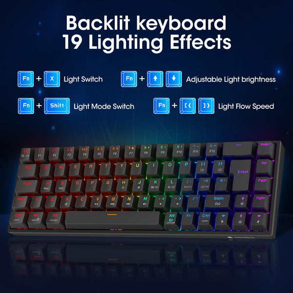 KOORUI 60% Mechanical Gaming Keyboard, Mixed Colors LED Backlit Ultra-Compact 69 Keys, Mini Wired Keyboard with Blue Switch for Windows Laptop PC/Mac OS/Xbox-BLACK(Blue Switch)