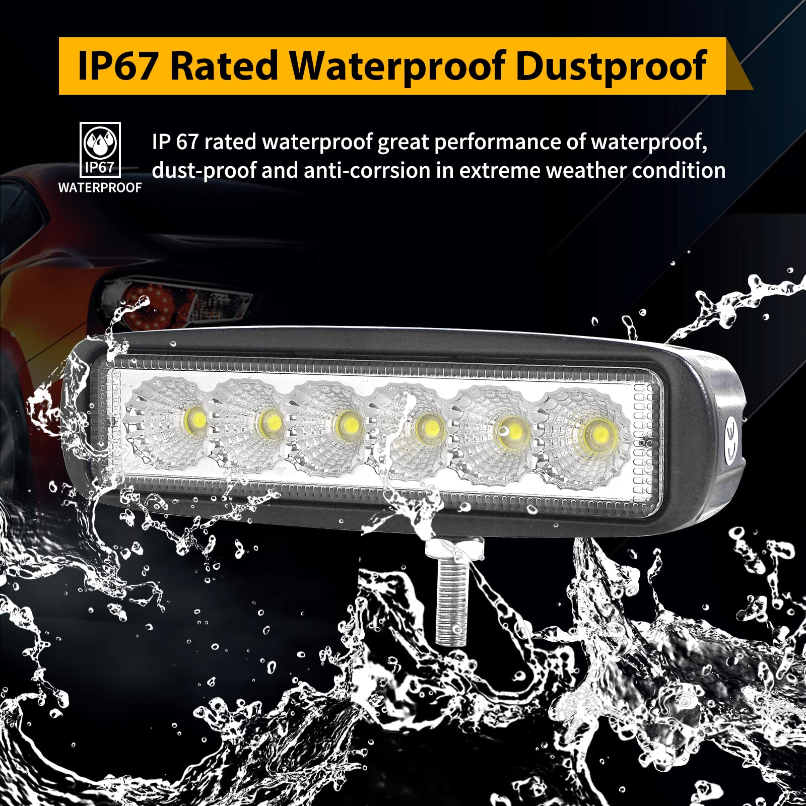 RIGIDON 2 Pcs Led Work Light Bar, 6 inch 18W Flood Beam, 12V 24V Driving Lights Lamp for Car Off road Boat Truck 4x4 SUV ATV Tractors Excavator, 6000K White, Fog Lamp