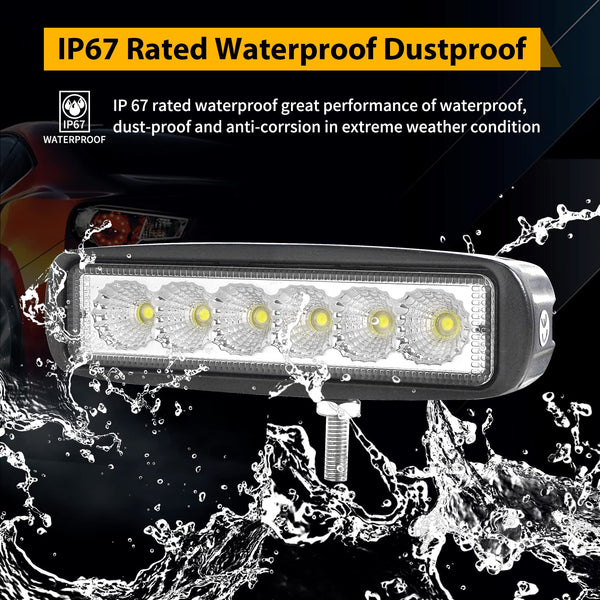 RIGIDON 2 Pcs Led Work Light Bar, 6 inch 18W Flood Beam, 12V 24V Driving Lights Lamp for Car Off road Boat Truck 4x4 SUV ATV Tractors Excavator, 6000K White, Fog Lamp
