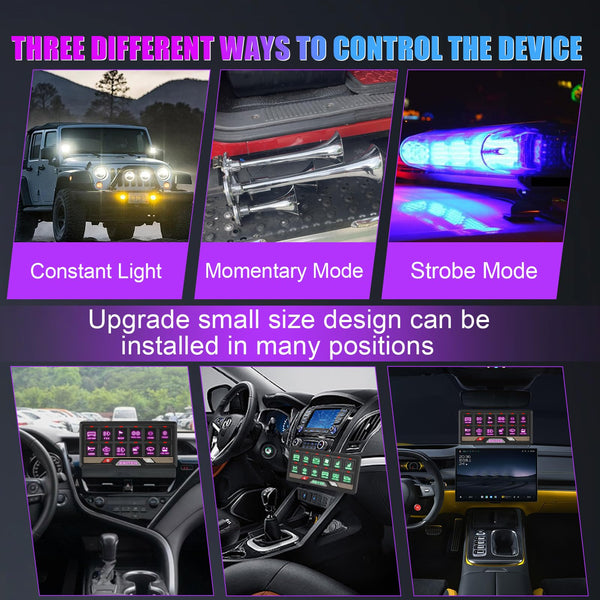 Chelhead RGB 6 Gang Switch Panel with APP Control, Universal Circuit Control Relay System, Multi-Function Bluetooth Remote Switch Panel, Compatible with Truck Boat SUV RV Trailer Marine ATV UTV