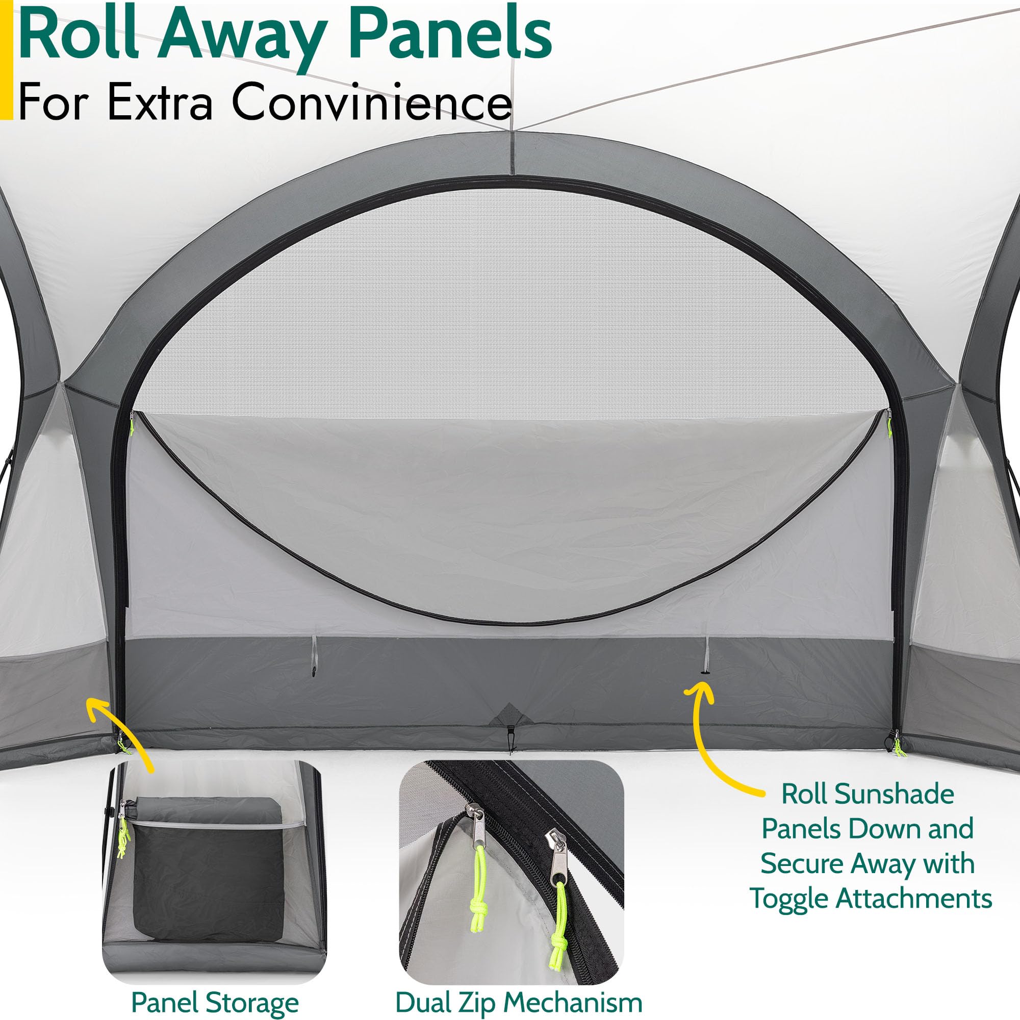 Trail Gazebo with Zip Away Sides, Dome Event Shelter for Outdoor Camping Garden Festival, Waterproof 2000mm, UPF50+ UV Sun Protection, Travel Bag, 3.5m x 3.5m x 2.3m (Grey)