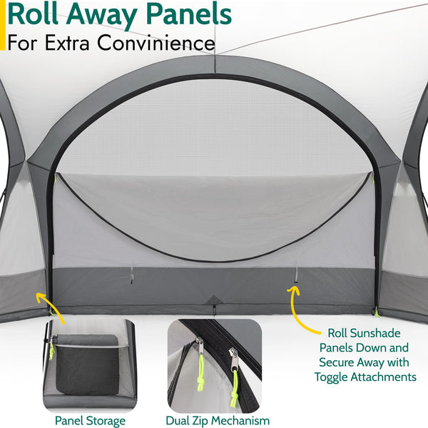 Trail Gazebo with Zip Away Sides, Dome Event Shelter for Outdoor Camping Garden Festival, Waterproof 2000mm, UPF50+ UV Sun Protection, Travel Bag, 3.5m x 3.5m x 2.3m (Grey)