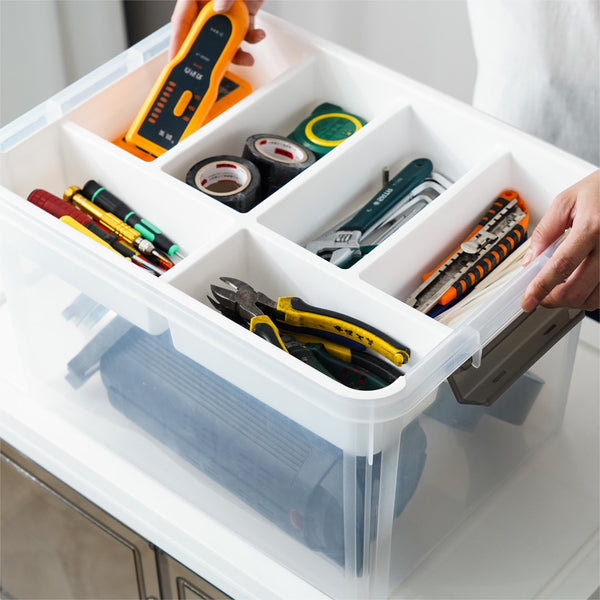 Citylife 30 liters Plastic Storage Box with Removable Tray Craft Organizers and Storage Clear Storage Container for OrganizingTool, Bead, Sewing,