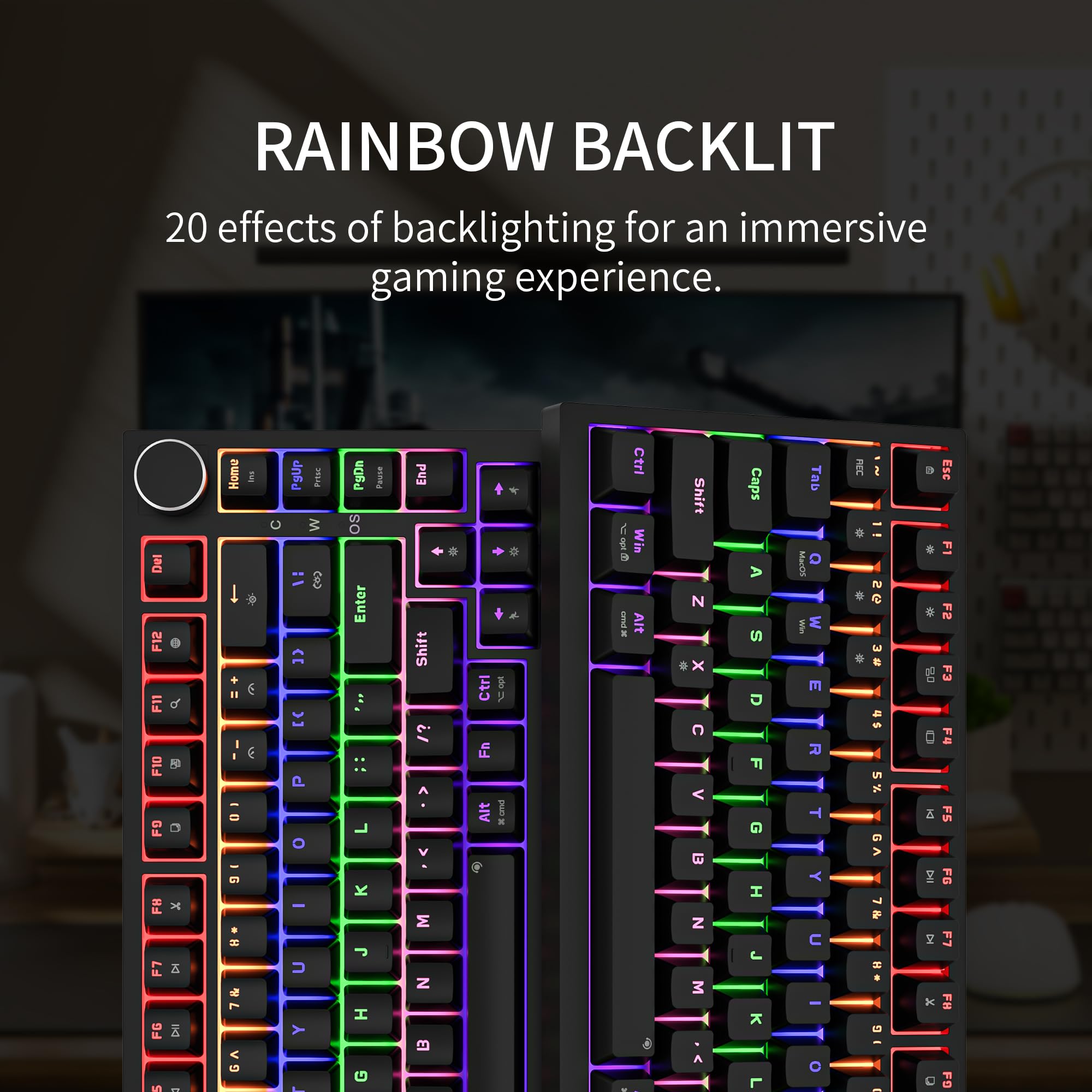 Newmen GM326 Mechanical Keyboard,Wired Gaming Keyboard,75% Percent TKL Hot Swappable Compact LED Backlit USB C Mechanical Gaming Keyboards with Knob for PC Windows Mac,QWERTY Layout,Black,Red Switches