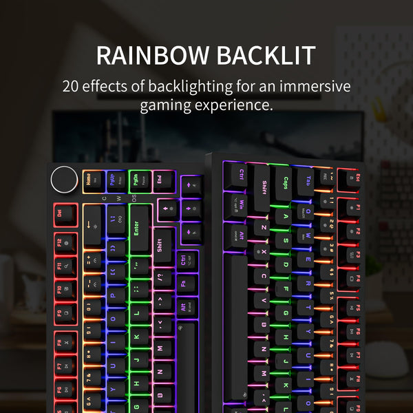 Newmen GM326 Mechanical Keyboard,Wired Gaming Keyboard,75% Percent TKL Hot Swappable Compact LED Backlit USB C Mechanical Gaming Keyboards with Knob for PC Windows Mac,QWERTY Layout,Black,Red Switches