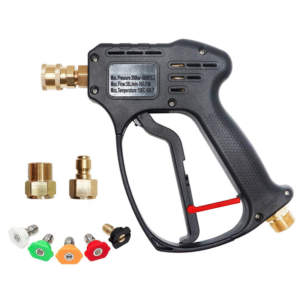 EDOU High Pressure Power Washer Short Gun Kit - Heavy Duty Brass and Stainless Steel - 5 Spray Nozzles, 3/8 Inch Quick Connector, 1/4 Inch