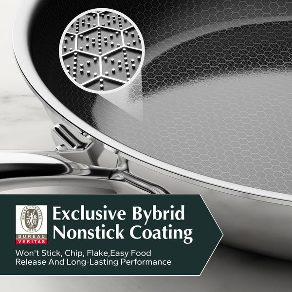 Redchef Non Stick Hybrid Egg/Omelette Pan,20cm Ceramic Frying Pan,Tri-Ply Stainless Steel Skillet,Non Toxic,PFAS PFOA/PTFE Free,Dishwasher/Oven Safe,Suitable for Induction Hobs,8"(Beige)