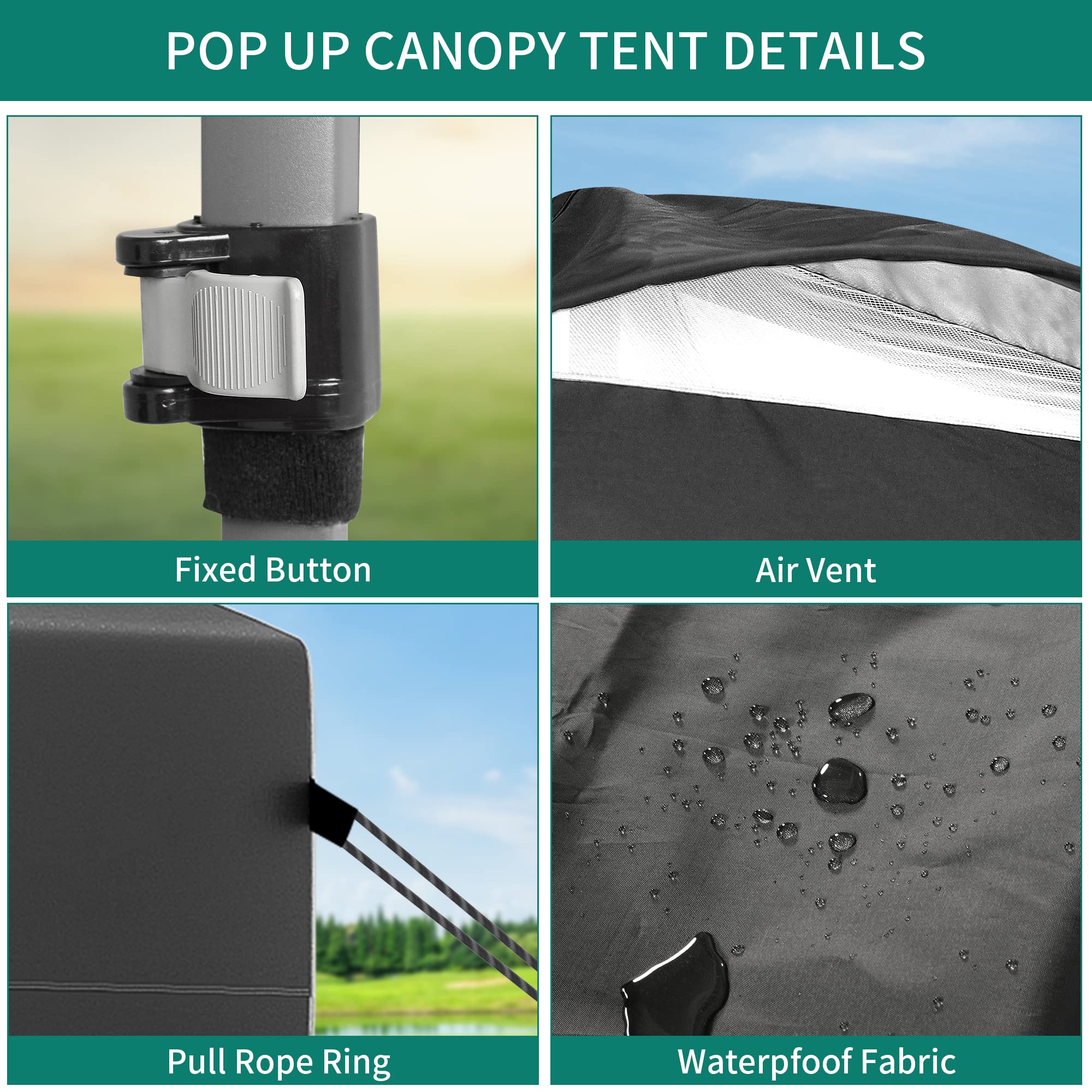 YITAHOME 2.5x2.5M Instant Heavy Duty Pop Up Gazebo, Waterproof Folding Garden Camping Party Tent Canopy Marquee with Roller Bag for Patio Markets Beach