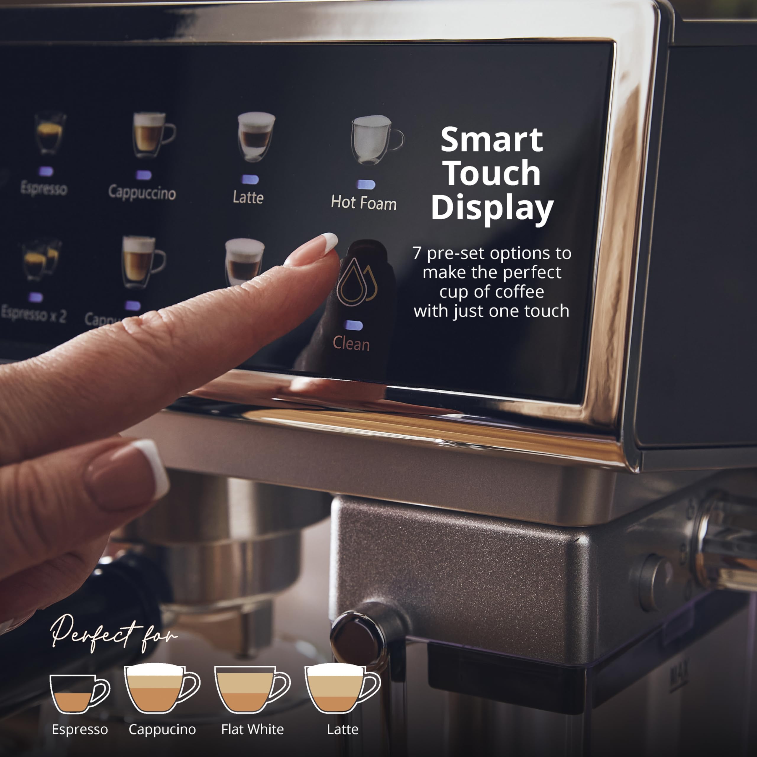 Swan SK22154 Pump Espresso Digital Coffee Machine, Digital Touch Controls with 8 Pre-Sets, 20 Bar Pressure, Built-in Automatic Milk Frother with 500ml Tank, Black