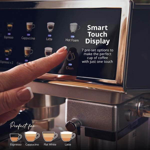 Swan SK22154 Pump Espresso Digital Coffee Machine, Digital Touch Controls with 8 Pre-Sets, 20 Bar Pressure, Built-in Automatic Milk Frother with 500ml Tank, Black