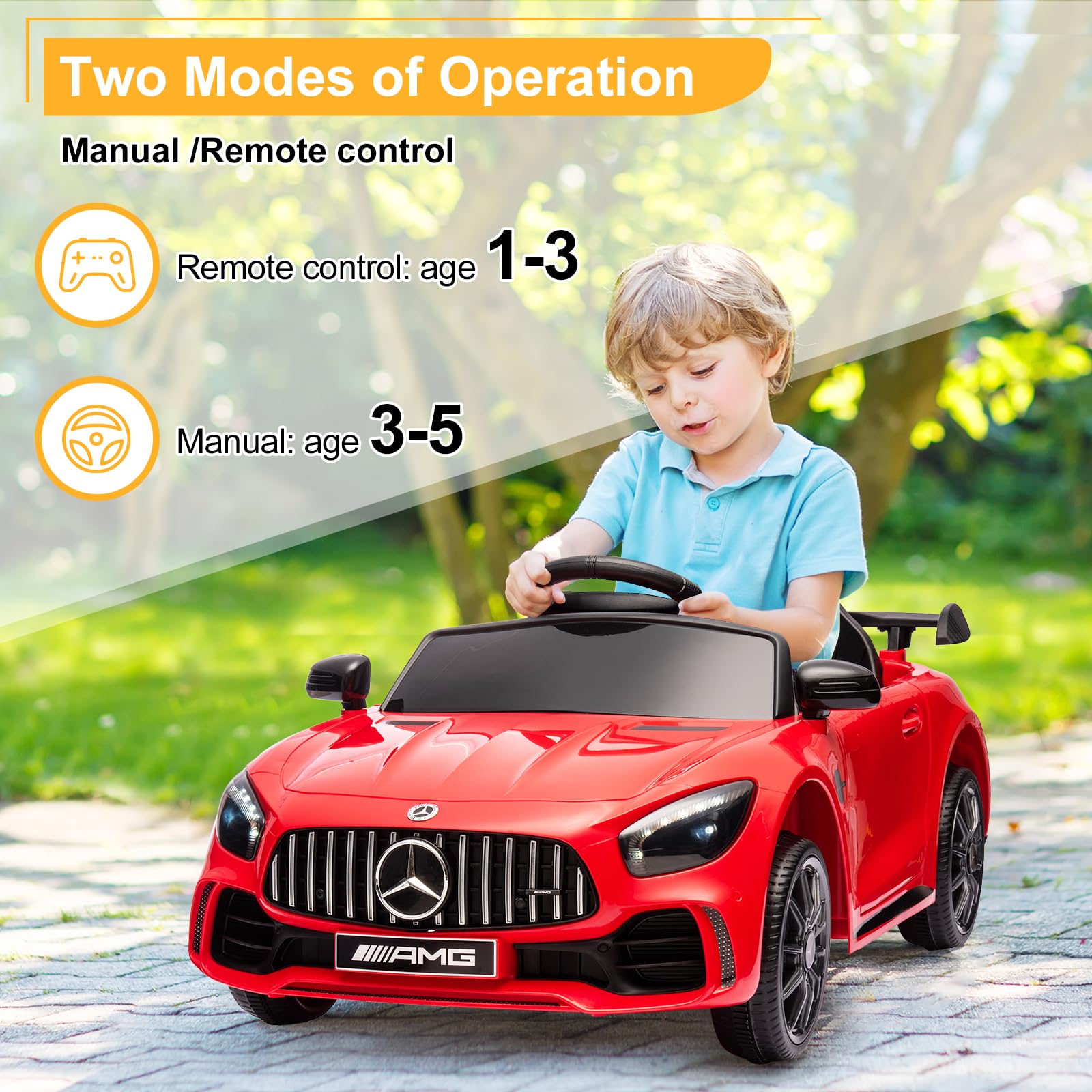 Karlhome 12V Ride on Car, Licensed Mercedes Benz AMG GTR with Parental Remote, 2 Motors Electric Car for Kids to Drive w/Wider Seat, LED Lights, Openable Doors, MP3, Smooth Start, 3 Speeds - Black