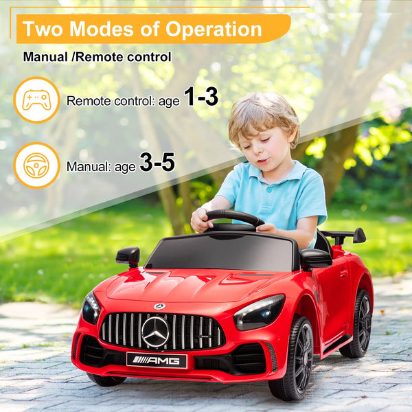Karlhome 12V Ride on Car, Licensed Mercedes Benz AMG GTR with Parental Remote, 2 Motors Electric Car for Kids to Drive w/Wider Seat, LED Lights, Openable Doors, MP3, Smooth Start, 3 Speeds - Black
