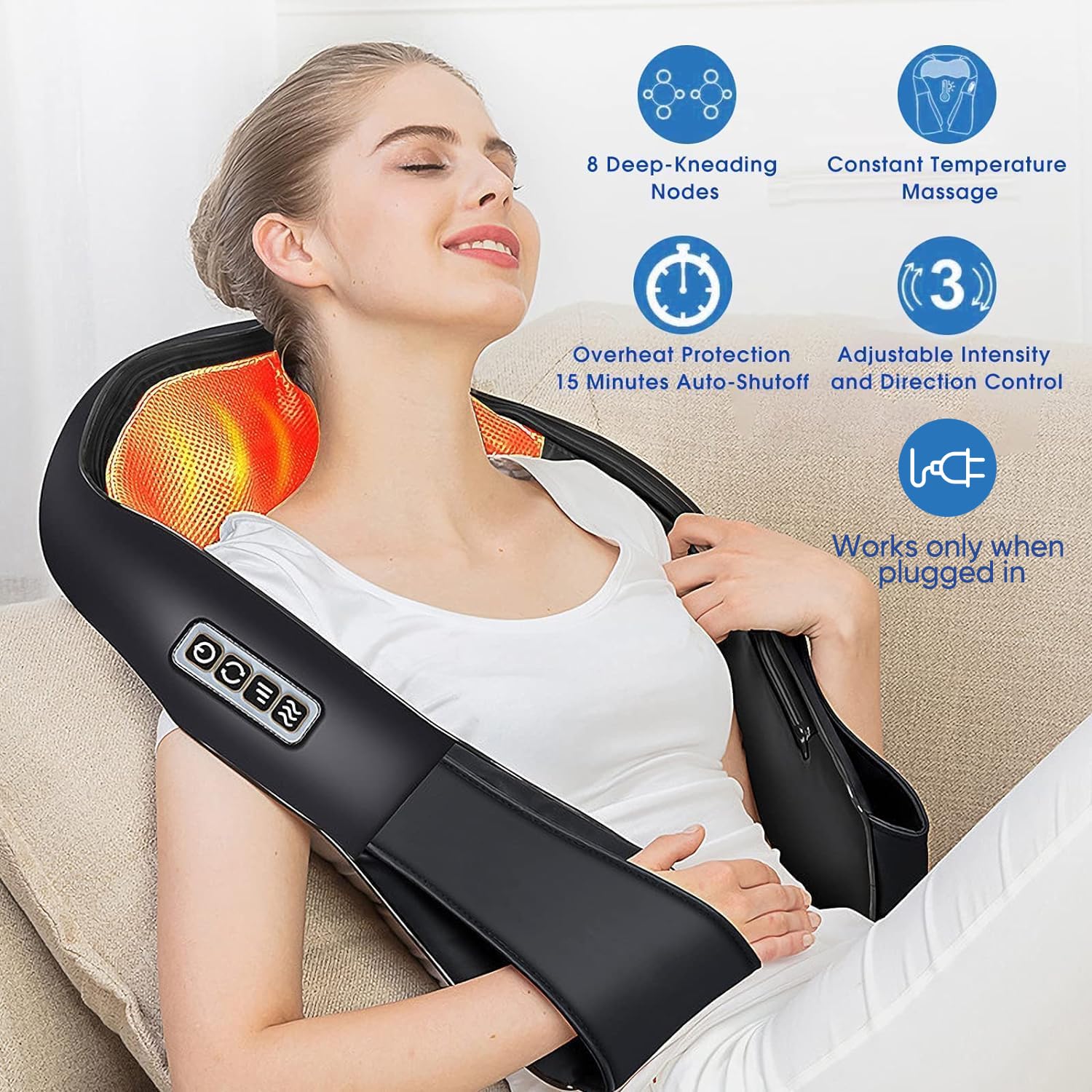 Shiatsu Neck and Shoulder Massager, AERLANG Back Massager with Heat, Deeper Tissue 4D Kneading Massage for Shoulder, Neck and Back, Use at Home, Office, Car - Birthday Gift for Women/Men/Mom/Dad