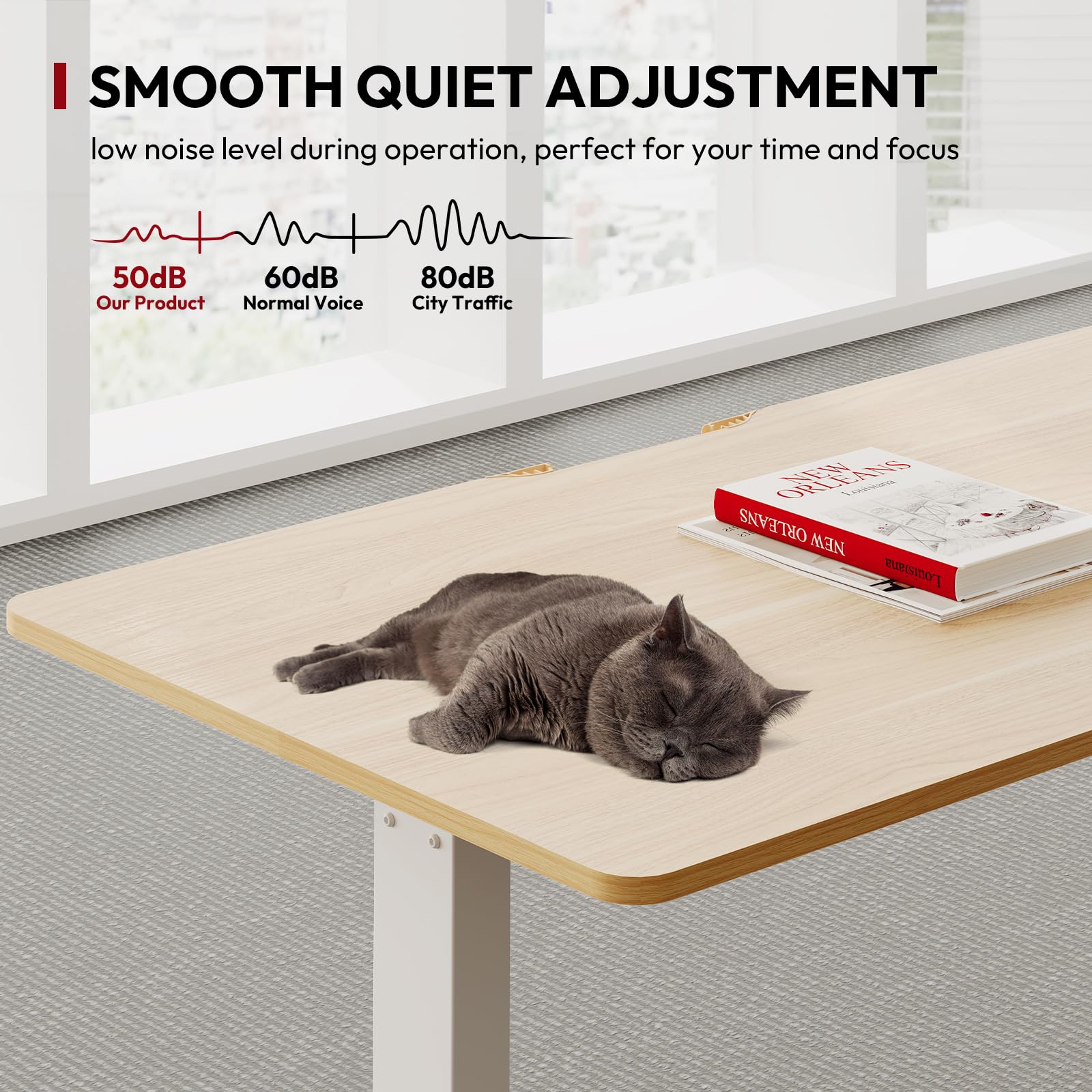 SANODESK QS1+140 * 60 Electric Standing Desk Height Adjustable Standing Desk With Memory Smart Panel Sit Stand Table With Hooks and Cupholder for Home Office （Black Frame+ Black Desktop）