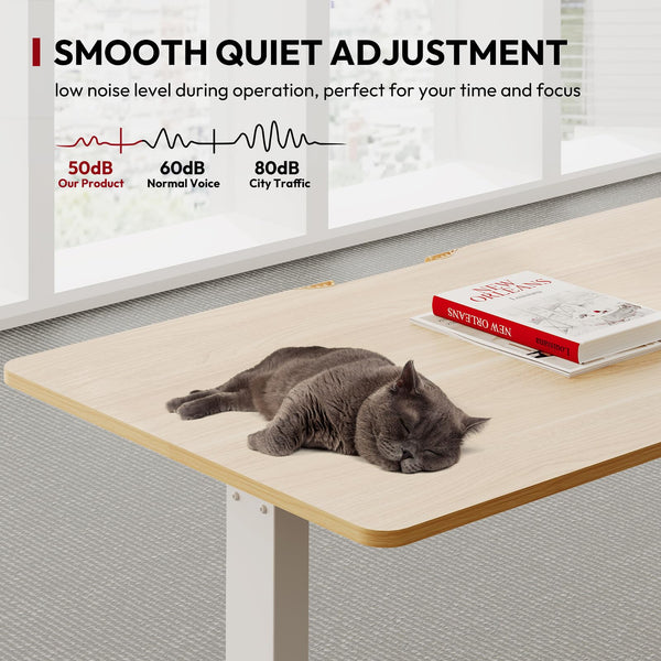 SANODESK QS1+140 * 60 Electric Standing Desk Height Adjustable Standing Desk With Memory Smart Panel Sit Stand Table With Hooks and Cupholder for Home Office （Black Frame+ Black Desktop）