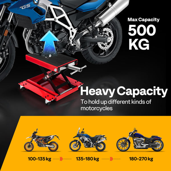 VIVOHOME Motorcycle Scissor Lift Jack Height Adjustable Heavy Duty Steel with Anti Slip Wide Deck Hoist Crank Center Stand 500KG Capacity for Motorcycles, ATVs, Dirt Bikes