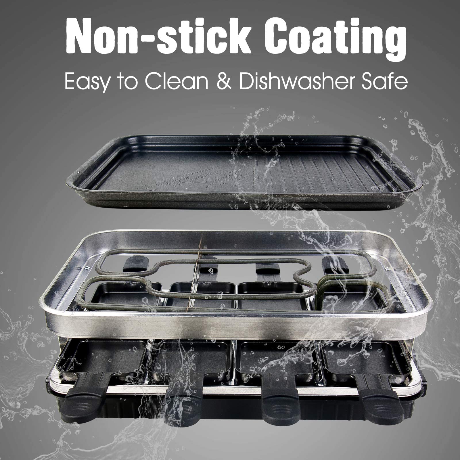 Hengbo Raclette Grill 8 Person Indoor Grill Machine 8 Mini Non Stick Pan for Raclette Cheese Dishes Cooking Party Kitchen Cooker Health Electric