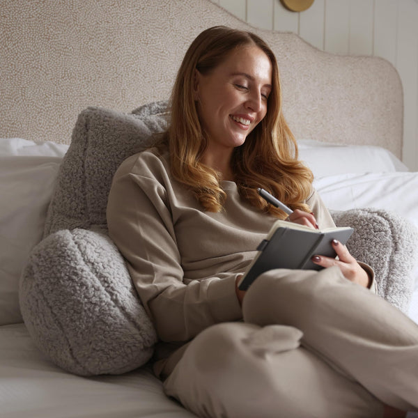 icon Teddy Bear Fluffy Fleece Cuddle Cushion, Grey, Reading Pillow, Back Support Cushion, Back Support Pillow for Bed with filling included, Ideal as