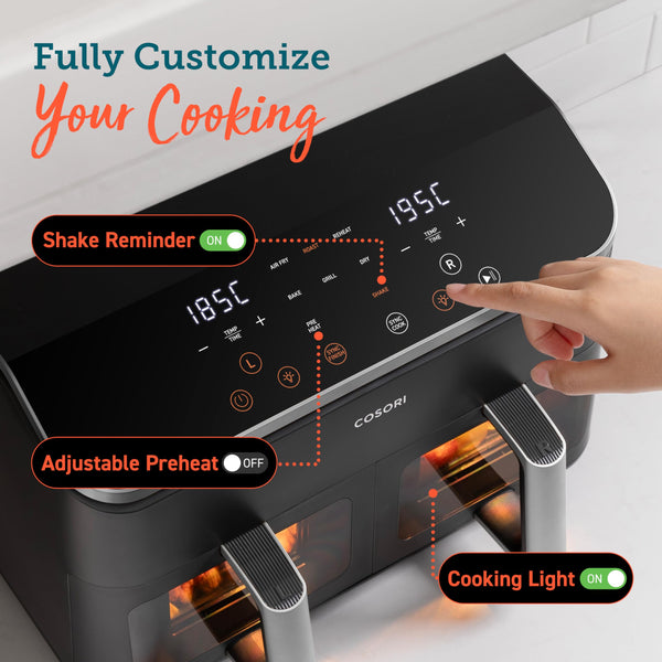 COSORI Smart Air Fryer Oven Dual Blaze 6.4L, Double Heating Elements, Cookbook, No Shaking & No Preheating, APP Control, 12 Functions, Air Fry, Roast, Bake, Reheat, Dishwasher Safe